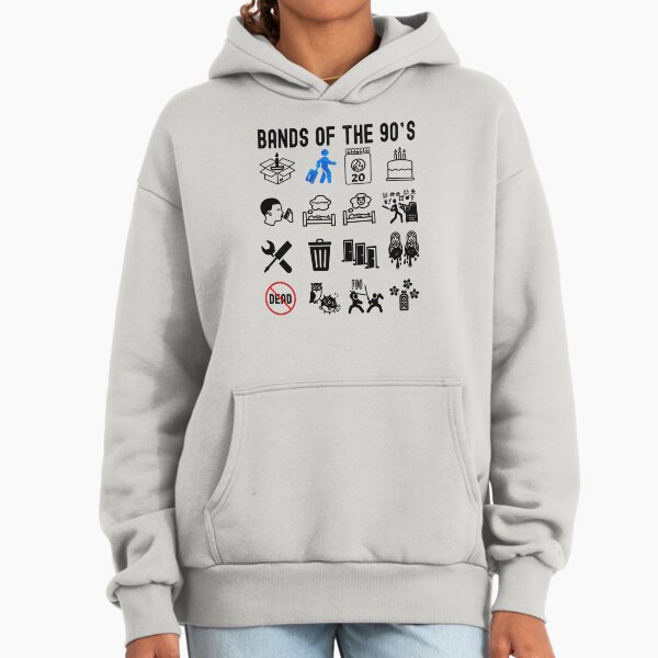 Funny Nerdy More Iconic 90s Alt Rock Band Icons Black Text Hoodie