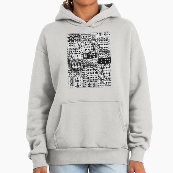 Analog synthesizer modular system - black and white illustration Hoodie