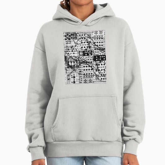 Analog synthesizer modular system - black and white illustration Hoodie