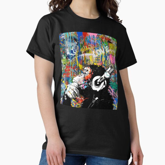 Monkey Thinker - Banksy Urban Contemporary Colorful Street Art - DJ Chimp T-Shirt