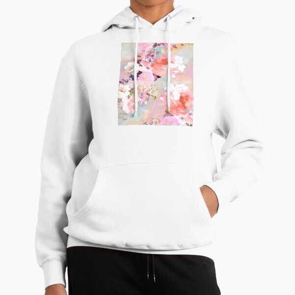 Romantic Pink Teal Watercolor Chic Floral Pattern Hoodie