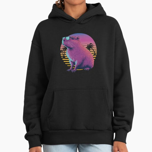 Funny Capybara Vintage Rodent Retro Vaporwave Aesthetic Hoodie
