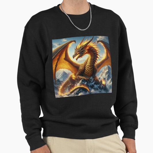 Yellow golden dragon on the rocks,Legendary Animals,dragon art,Legendary dragon Sweatshirt