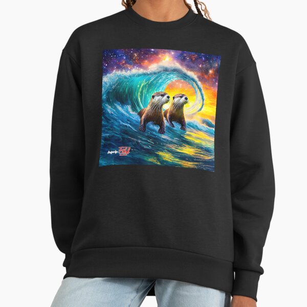 Otters Surfing The Galaxy Design by Rich AMeN Gill Sweatshirt