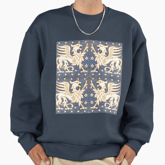 GOLD WHITE GRYPHONS IN BLUE Medieval Bestiary Sweatshirt