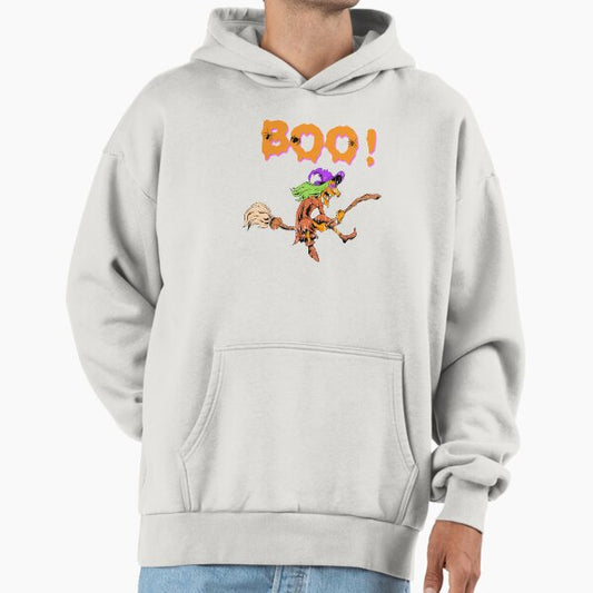 Boo! crazy Witch on Broom Halloween Holiday T shirt Hoodie