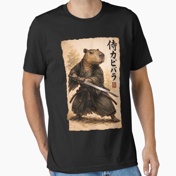 Retro Vintage Japanese ink art, samurai Capybara illustration T-Shirt