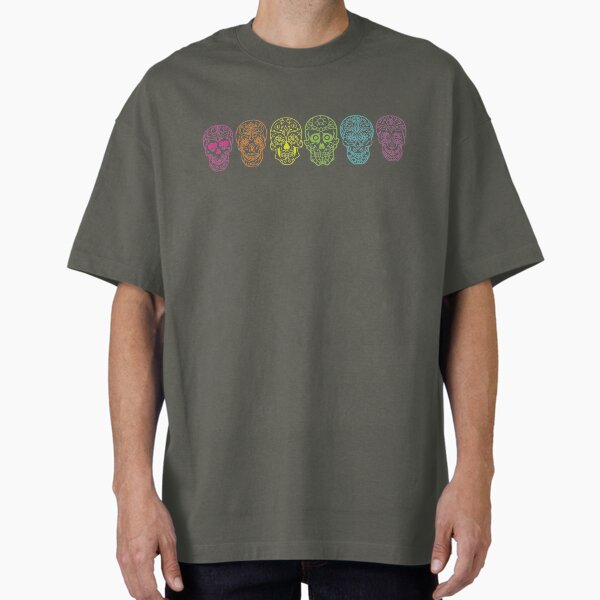 Rainbow Colored Sugar Skulls for Mexican Dia De Los Muertos T-Shirt