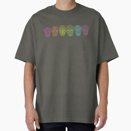 Rainbow Colored Sugar Skulls for Mexican Dia De Los Muertos T-Shirt