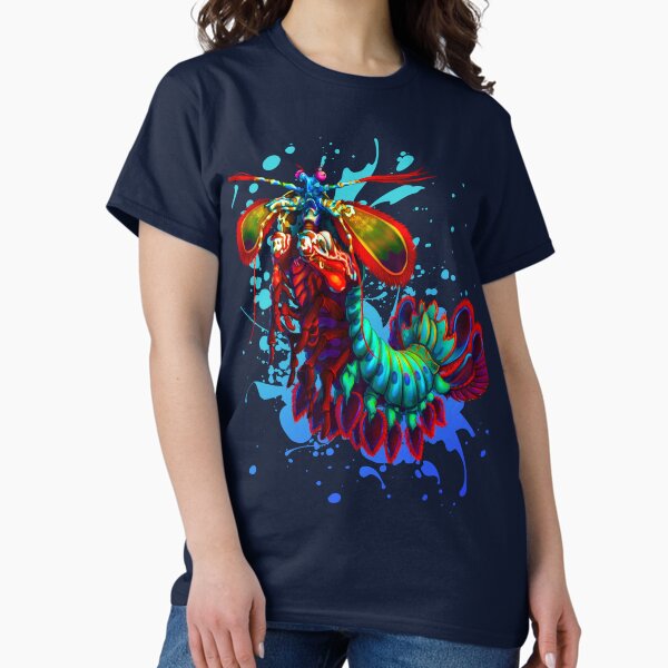 Rainbow Peacock Mantis Shrimp Blue Splash T-Shirt