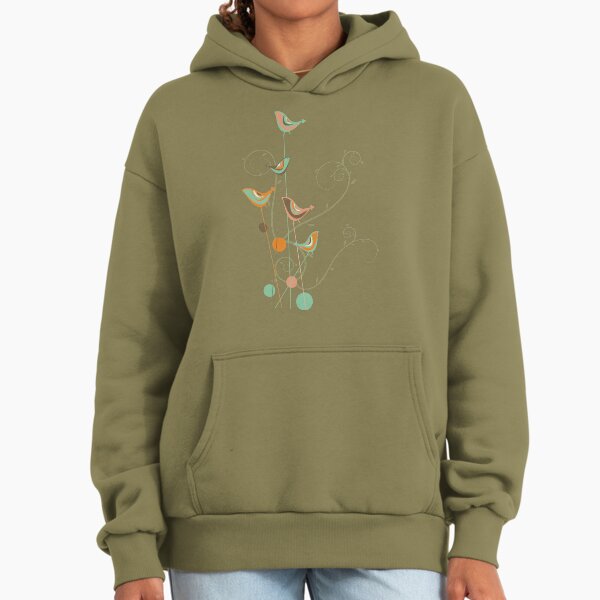 Colorful Summer Orange, Chocolate and Mint Whimsical Birds with Swirls © fatfatin Hoodie