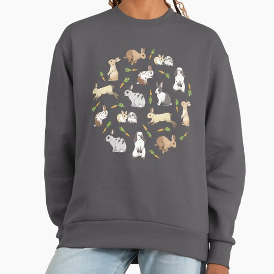 Rabbits - Cute Bunnies and Carrots on cream background Sweatshirt