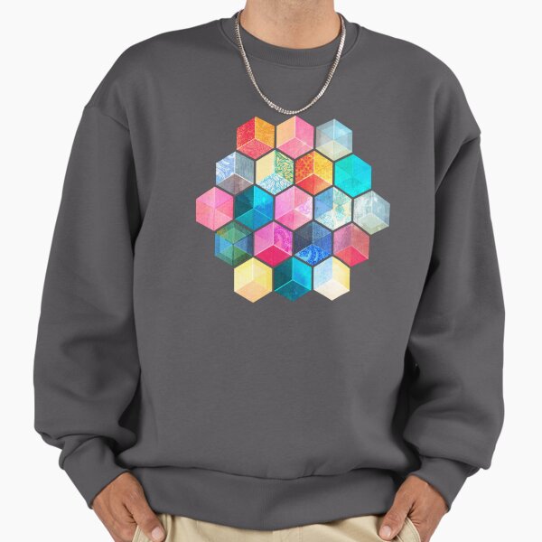 Crystal Bohemian Honeycomb Cubes - colorful hexagon pattern Sweatshirt