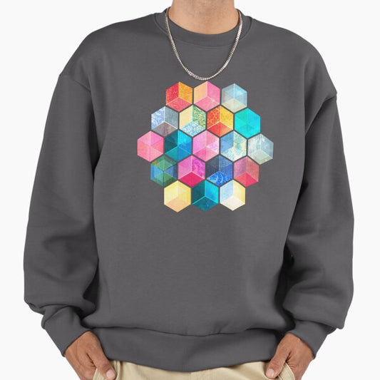 Crystal Bohemian Honeycomb Cubes - colorful hexagon pattern Sweatshirt
