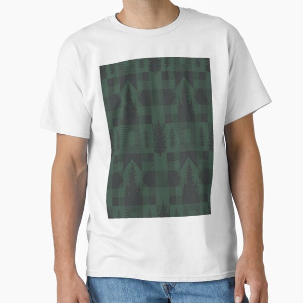Rustic Buffalo Plaid Forest Pattern – Green Woodland Cabin Seamless Design T-Shirt