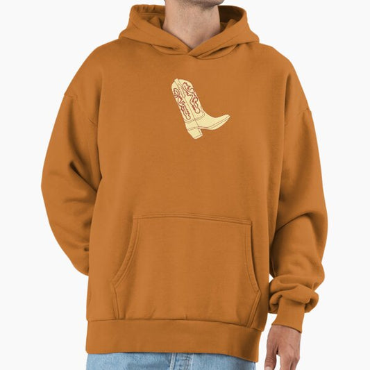 Yellow Cowboy Boot pastel pink background Hoodie