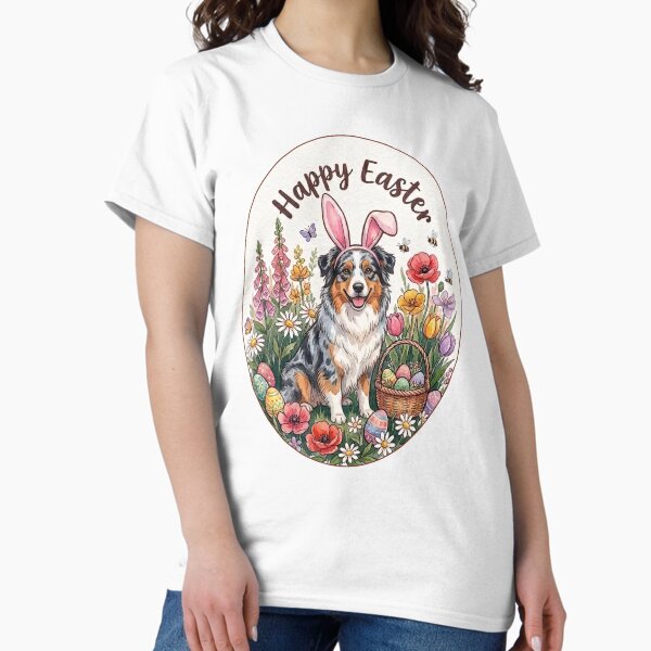 Funny Australian Shepherd Happy Easter Egg Bunny Mom Dad Kids T-Shirt