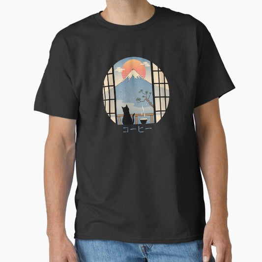Coffee Cat in Mt. Fuji T-Shirt