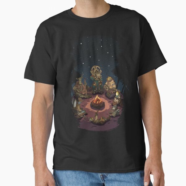 Outer Wilds Campfire Scene with All Characters Sitting Together for Indie Game Fans T-Shirt