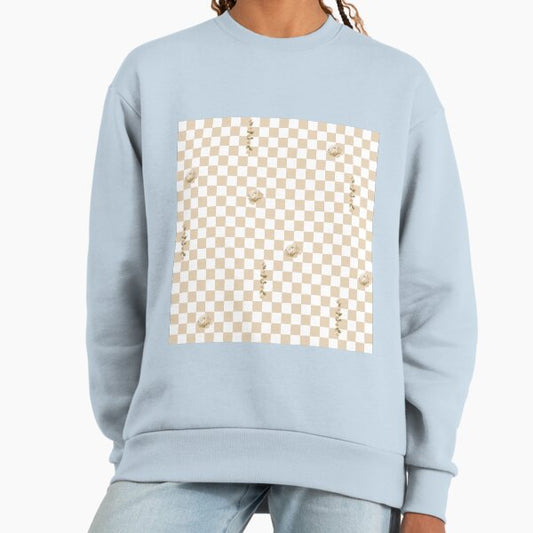 Retro Floral Checkerboard Pattern | White & Beige Sweatshirt