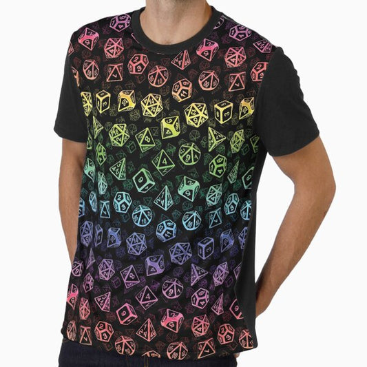 D20 Dice Set Pattern (Rainbow) Graphic T-Shirt