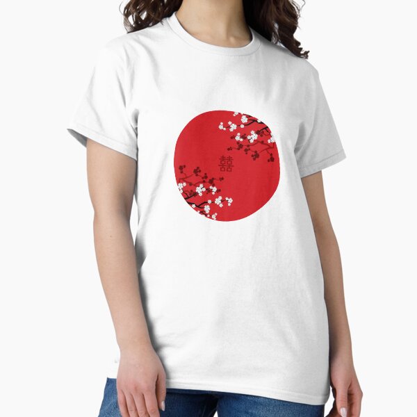 White Oriental Cherry Blossoms on Red and Chinese Wedding Double Happiness | Japanese Sakura © fatfatin T-Shirt
