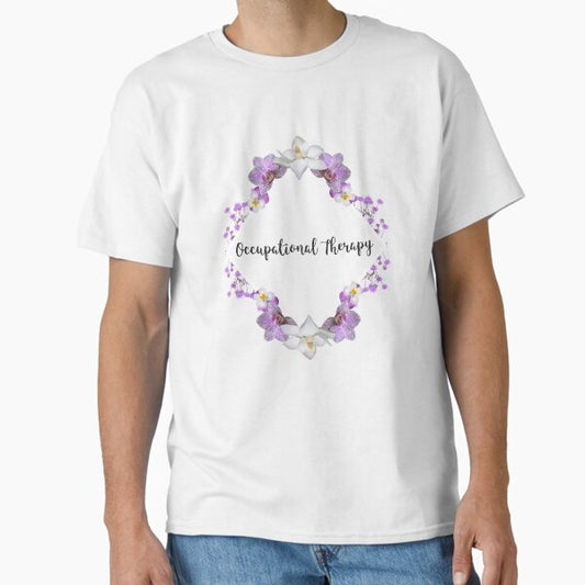 The words Occupational therapy within a purple floral border T-Shirt