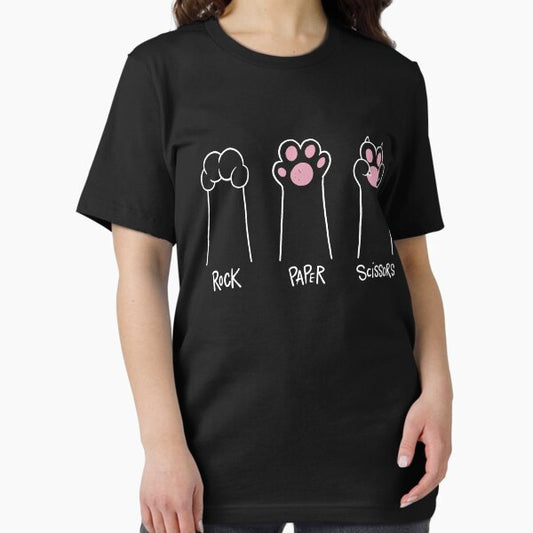 Rock Paper Scissors Hand Game Cute Paw Funny Cat T-Shirt