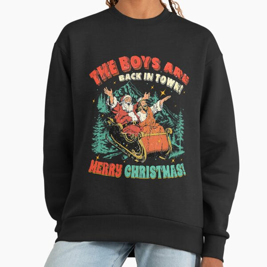 The Boys Are Back In Town Retro Blue Christmas Sleigh Sweatshirt