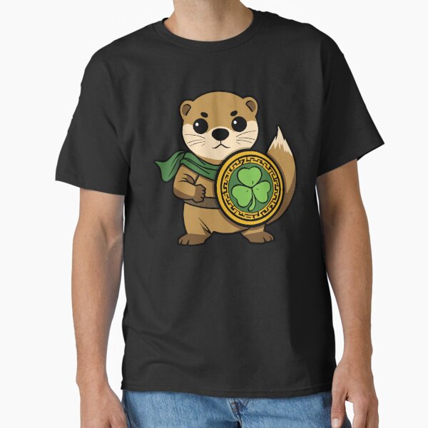Otter Warrior Holding a Round Celtic Shield – Fianna Irish Shamrock Legend Graphic T-Shirt