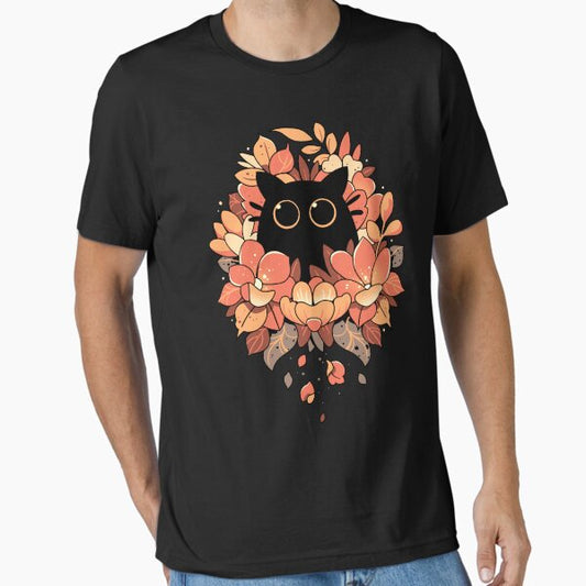 Feline Spy - Cute Floral Black Cat T-Shirt