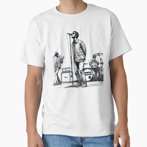 Minimalist Line Art of Oasis Performing – Retro Britpop Band Design T-Shirt