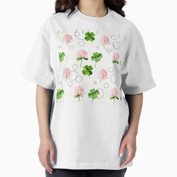 Modern Pink Clover and Geometric Gold Lines T-Shirt
