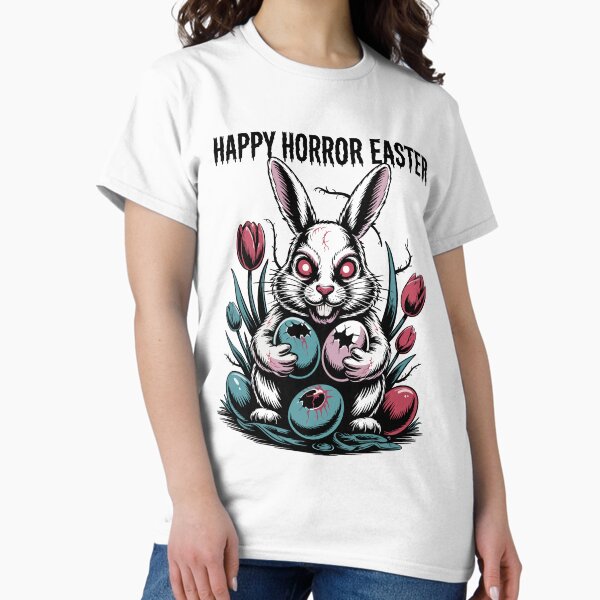 Horror Easter Bunny with Eggs and Flowers T-Shirt