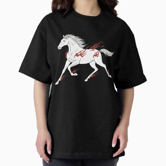 Galloping White Fire Horse Mythical Beast T-Shirt