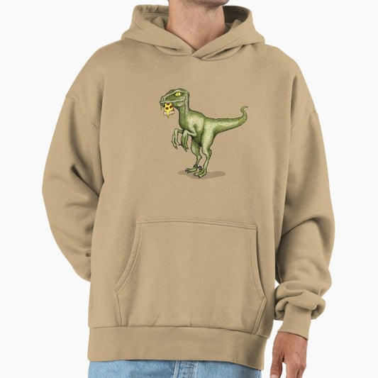 Raptor dinosaur eating pizza slice Hoodie