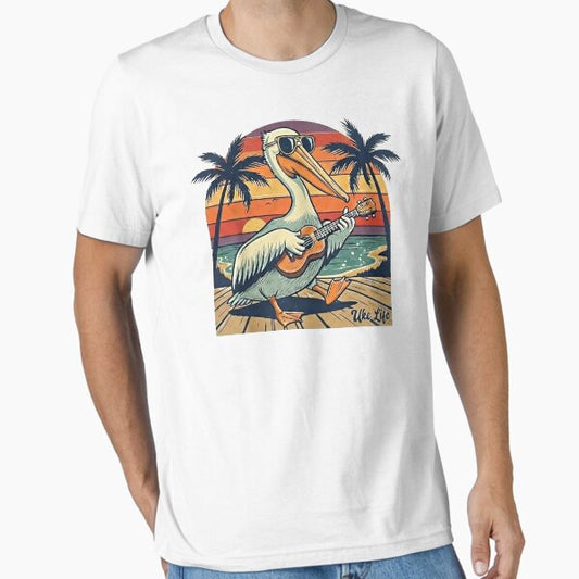 Uke Life Pelican – Retro Sunset Ukulele Beach Design T-Shirt