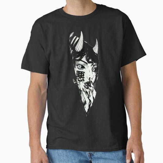Evil Girl Japanese Cyberpunk Black and White T-Shirt
