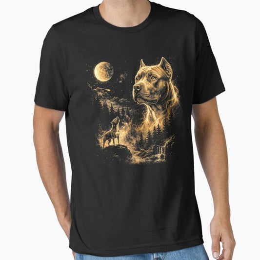Pitbull Howling At The Moon Wolves Meme Mystic Nature Wildlife T-Shirt