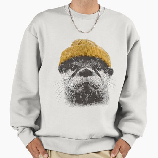 Otter Wearing Beanie Portrait Sweatshirt