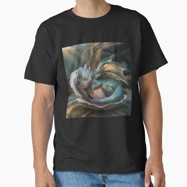 Cute dragon sleeping in a shell on a green meadow,Legendary Animals,dragon art,Legendary dragon T-Shirt