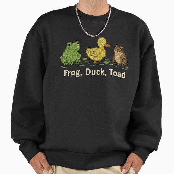 Frog Duck Toad Cute Vintage Embroidery Style Art Sweatshirt