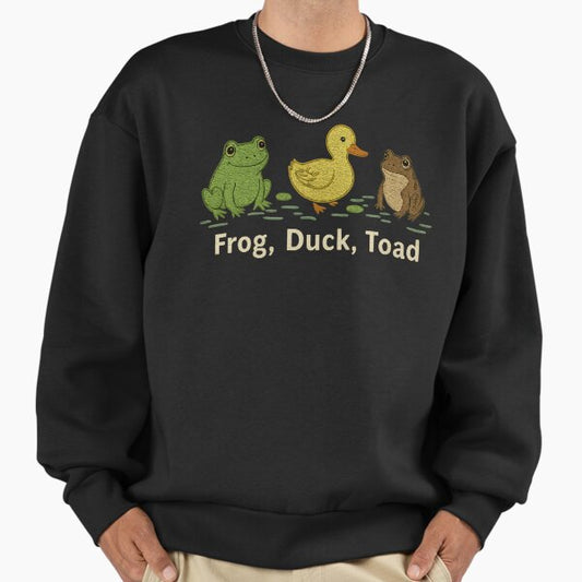 Frog Duck Toad Cute Vintage Embroidery Style Art Sweatshirt