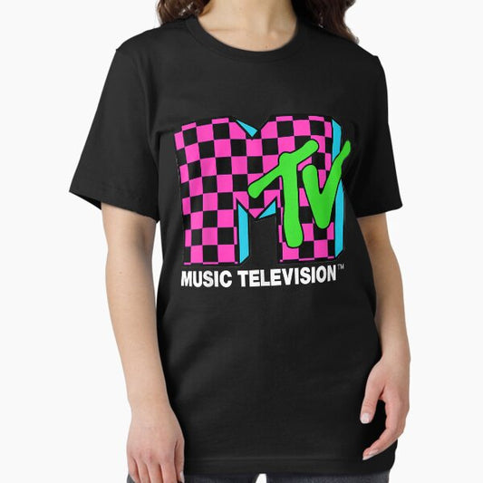 Classic mtv logo pink and blue checker design T-Shirt