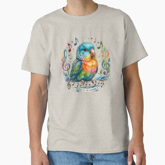 Song of the Rainbow - Colorful Watercolor Bird & Music Notes T-Shirt