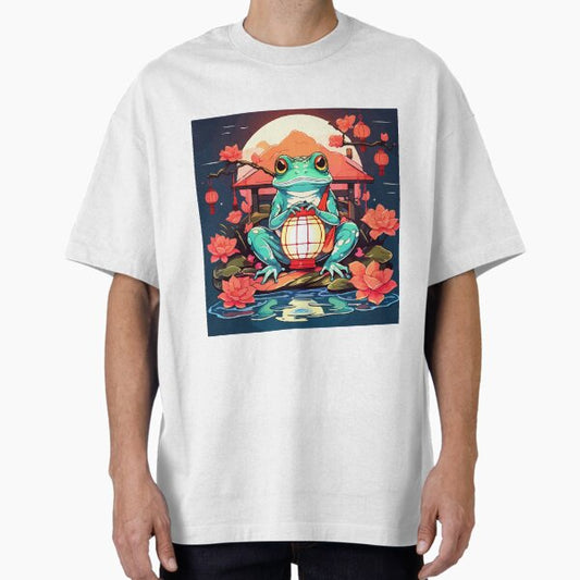 Frog with a Japanese lantern, lotus flower, and oriental ornaments. T-Shirt