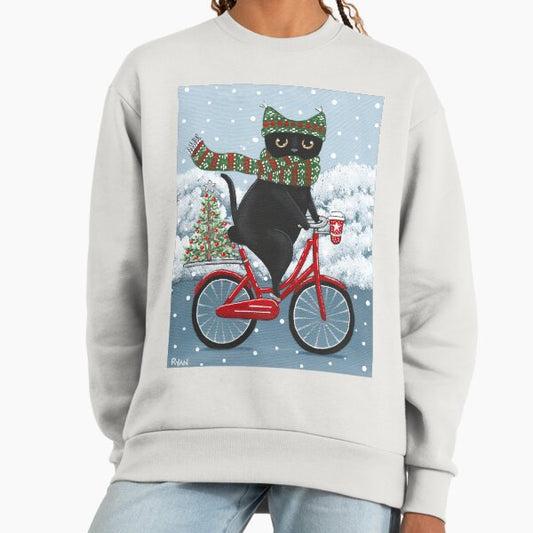 Black Cat Christmas Bicycle Ride Sweatshirt