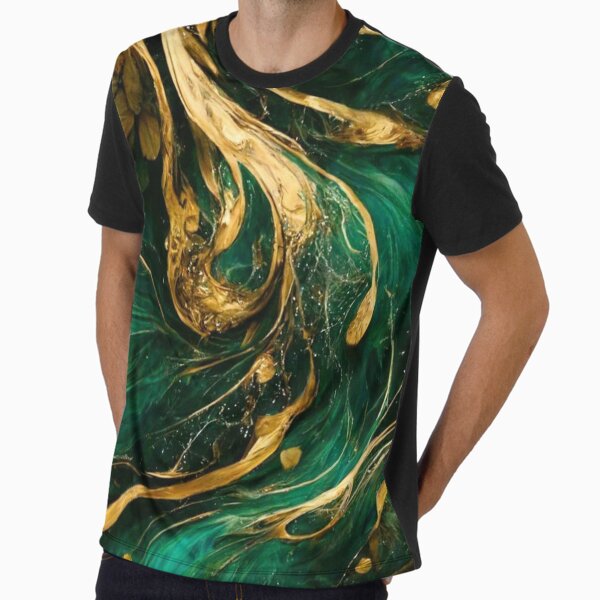 Emerald green and gold flowy marble print Graphic T-Shirt