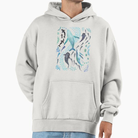 Sharks, Humpback Whales, Orcas & Turtles Ocean Play Print Hoodie