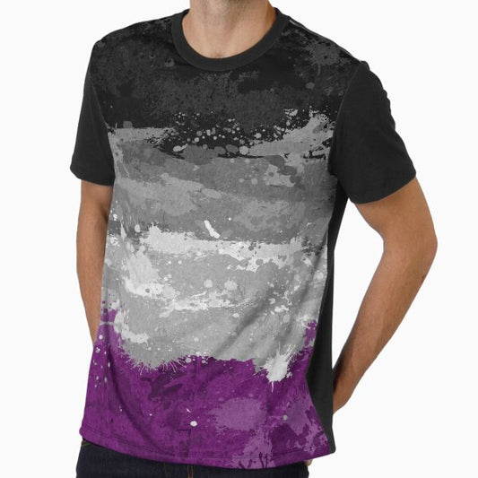 Abstract Paint Splatter Asexual Pride Flag Pattern Graphic T-Shirt